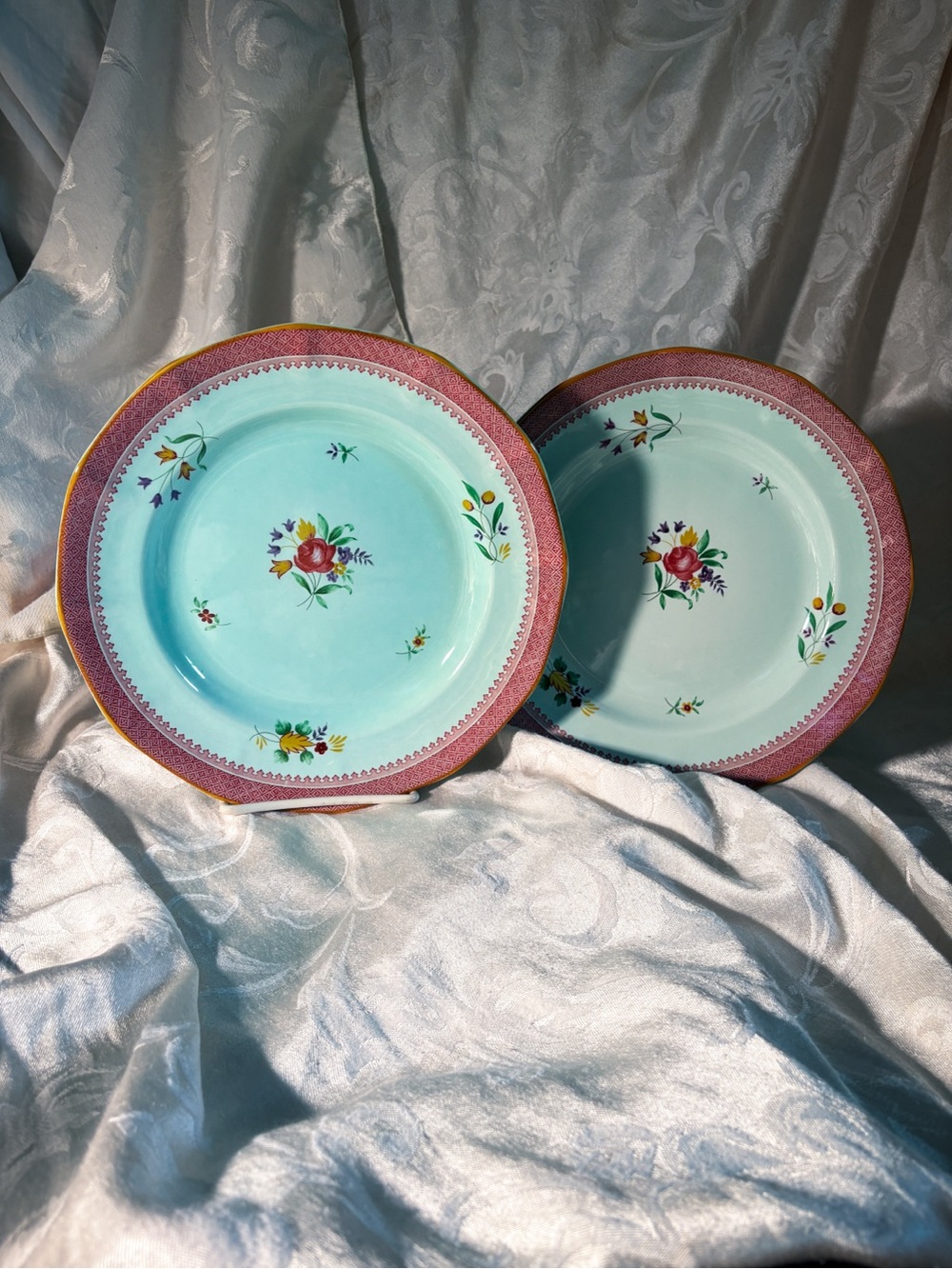 Vintage Adams Calyx Ware Lowestoft Plates Pair